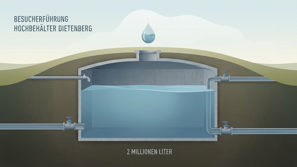 Hochbehälter Dietenberg speichert 2 Millionen Liter Wasser in einem unterirdischen Betonbauwerk.