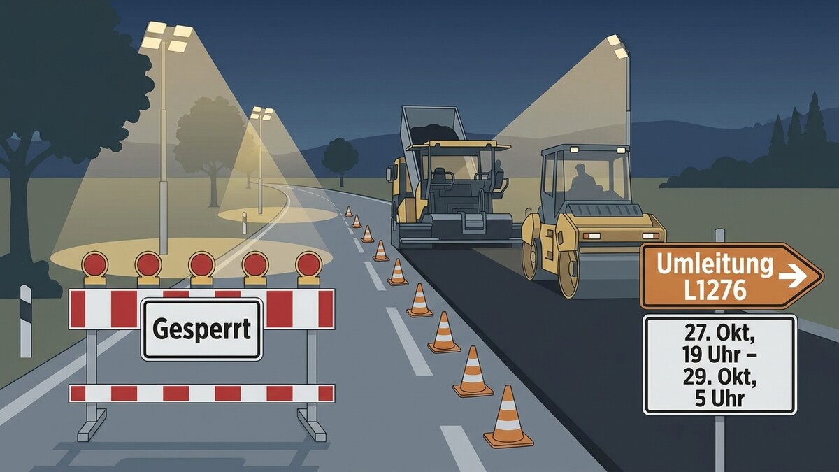 Straßenarbeiten: Sperre und Umleitung L1276 von 27. Okt. 19 Uhr bis 29. Okt. 5 Uhr