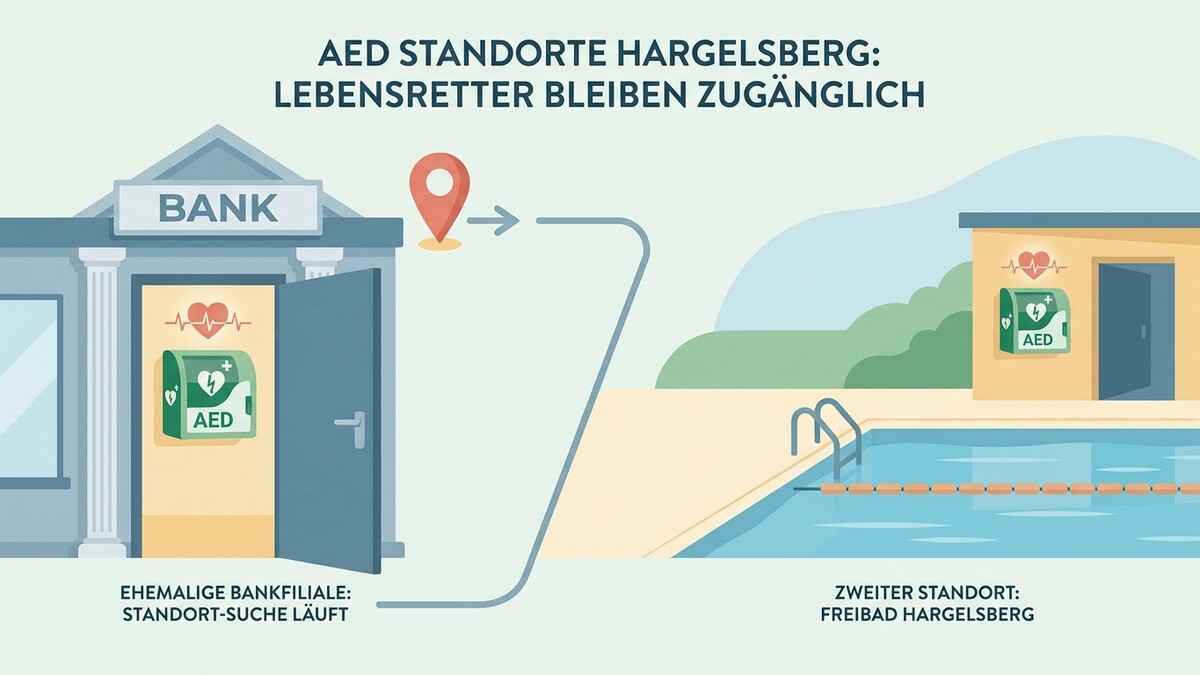 AED Standorte Hargelsberg: Bankfiliale und Freibad mit Defibrillatoren