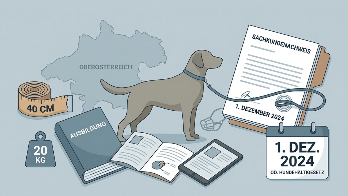 Hundeausbildung in Oberösterreich: Sachkundenachweis, Gewicht, Größe, Buch und Kalender
