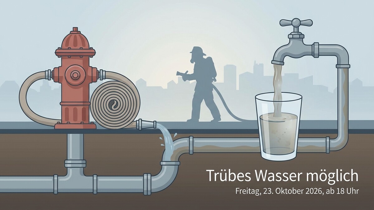 Trübes Wasser möglich wegen Feuerwehrmann mit Schlauch und Hydrant, Wasser fließt in Glas