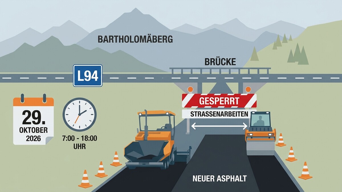 Straßenarbeiten L94 Bartholomäberg: Sperre am 29. Oktober 2026 von 7-18 Uhr