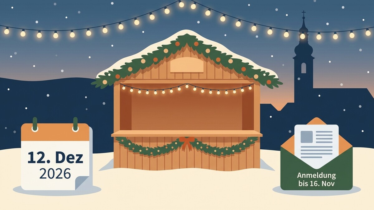 Christkindlmarkt-Anmeldung bis 16. Nov für 12. Dez 2026 mit Kirchturm und Lichterkette