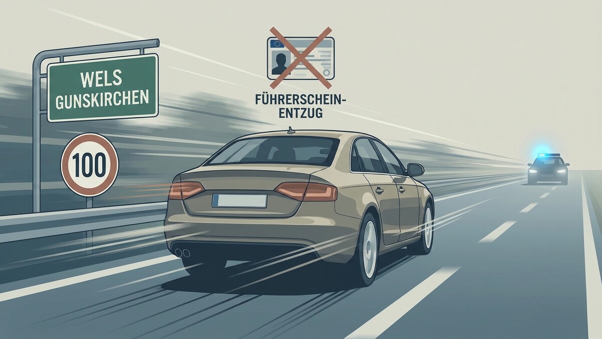 Führerschein-Entzug bei Geschwindigkeitsübertretung bei Wels-G ঘনত্ব, Polizei verfolgt Auto
