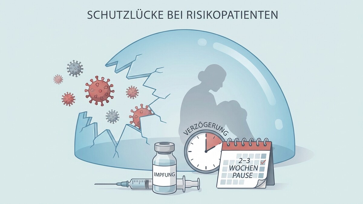 Schutzlücken bei Risikopatienten: Viren dringen in zerbrochene Blase ein, Impfung und Kalender mit 2-3 Wochen Pause.