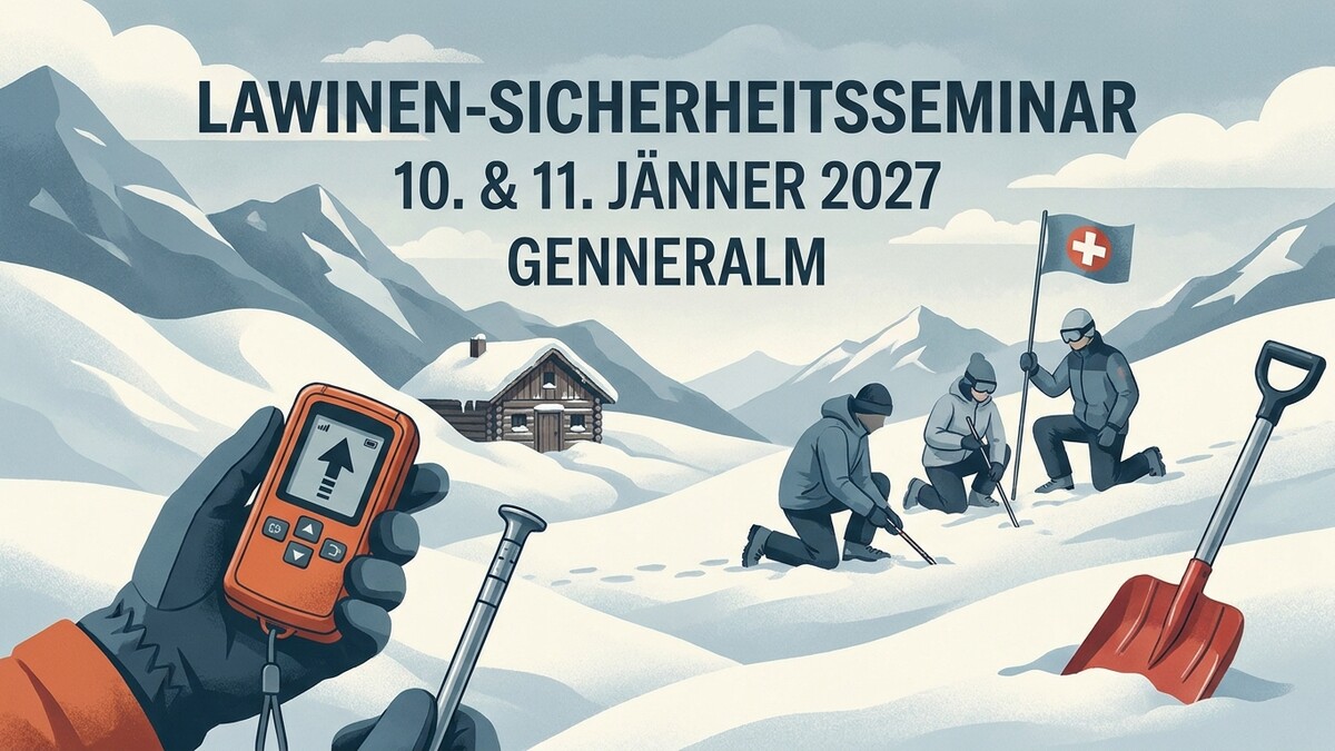 Lawinen-Sicherheitsseminar Generalam mit Lawinenverschüttetensuchgerät und Schaufel
