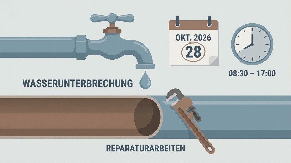 Wasserunterbrechung wegen Reparaturarbeiten am 28. Okt. 2026 von 08:30 bis 17:00 Uhr