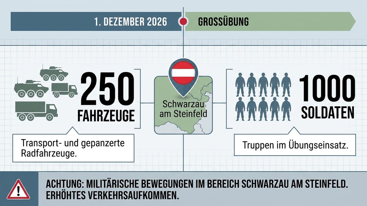 Großübung am 1. Dezember 2026 in Schwarzau am Steinfeld mit 250 Fahrzeugen und 1000 Soldaten.