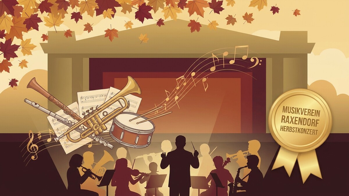 Herbstkonzert Musikverein Raxendorf: Blas- und Streichinstrumente, Dirigent und Orchester vor Bühne