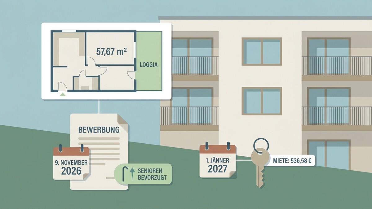 Wohnungsplan mit 57,67 m² und Loggia, Bewerbung, Schlüssel und Mietpreis von 536,58 €