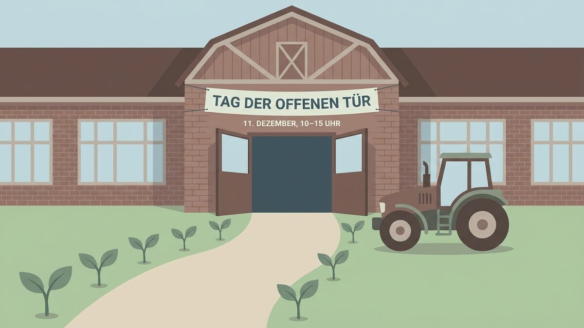 Tag der offenen Tür am 11. Dez. mit Traktor vor einem Bauernhaus
