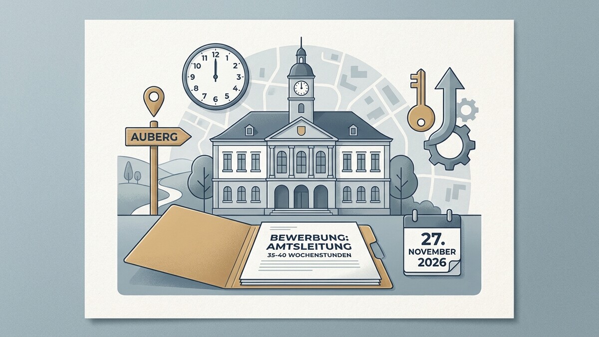 Bewerbung Amtsleitung Auberg: Kalender, Schlüssel, Rathaus, Zeiger