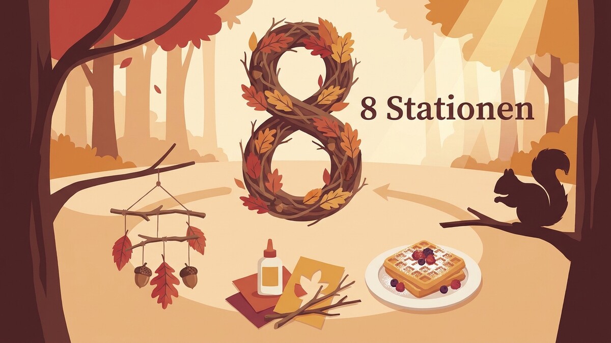8 Stationen im Herbstwald mit Eichhörnchen und Waffeln