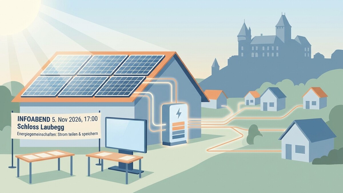 Solaranlagen auf Hausdach bei Schloss Laubegg, Infoveranstaltung mit Energiegemeinschaften