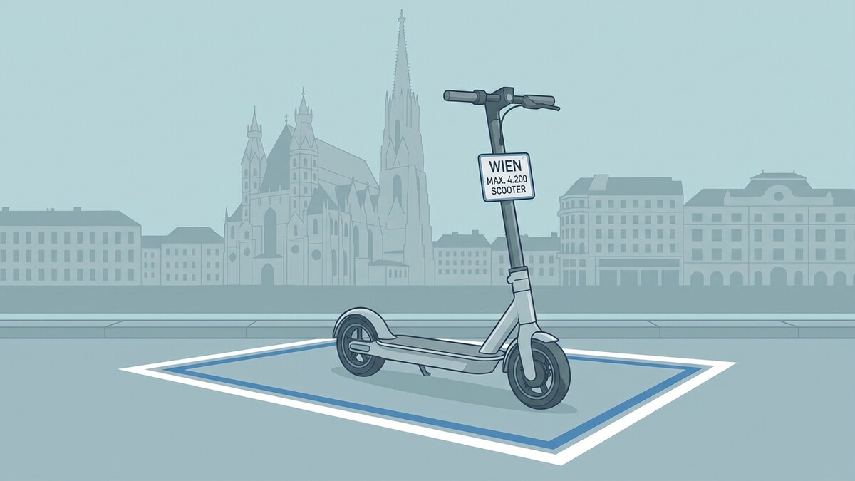Roller in Wien mit Stephansdom im Hintergrund, maximal 4.200 Scooter erlaubt