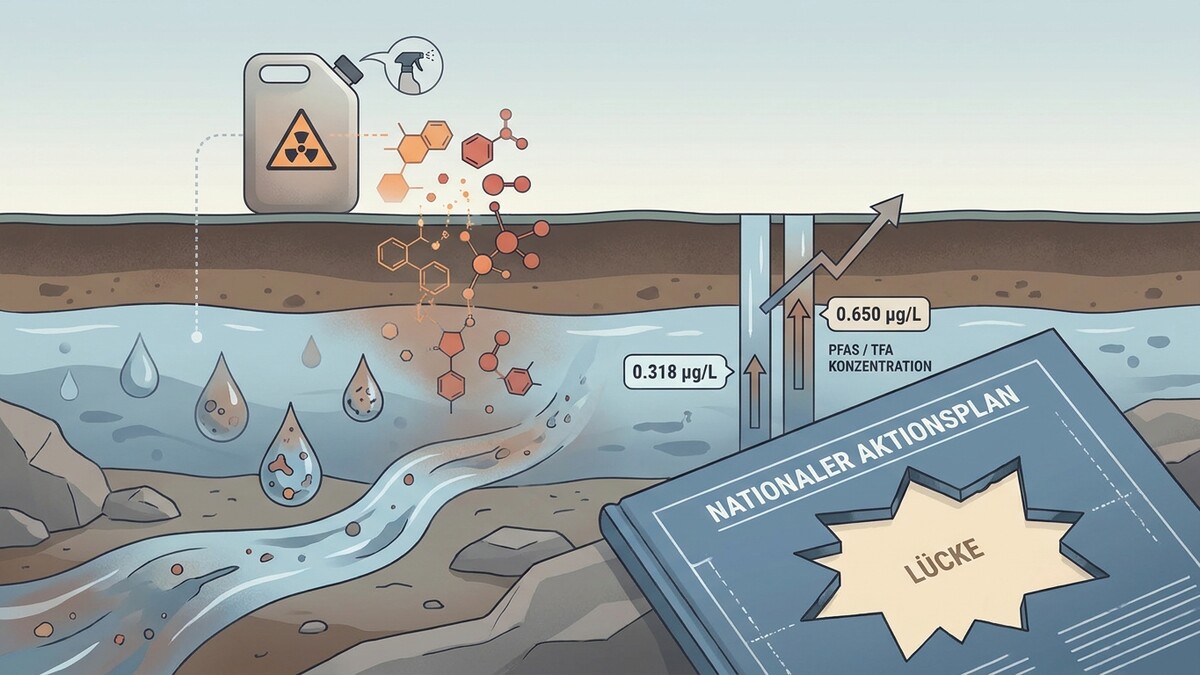 PFAS-Kontamination im Grundwasser mit steigender Konzentration, dargestellt im Nationalen Aktionsplan.