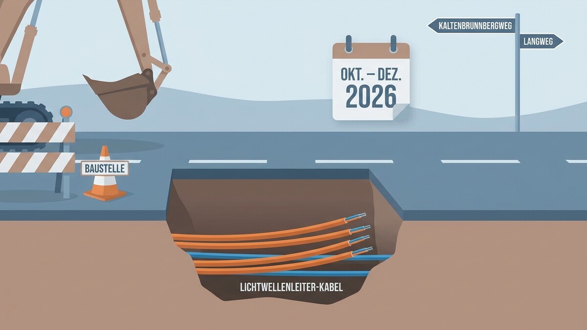 Baustelle mit Lichtwellenleiter-Kabel-Verlegung, Kaltenbrunnbergweg, Langweg, Okt.-Dez. 2026