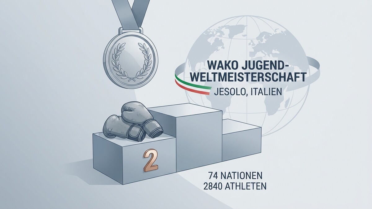 WAKO Jugend-Weltmeisterschaft Jesolo: Medaille, Boxhandschuhe auf Podium