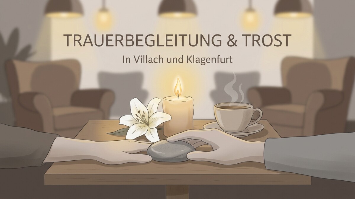 Trauerbegleitung in Villach und Klagenfurt: Kerze, Lilie, Kaffee und Hände