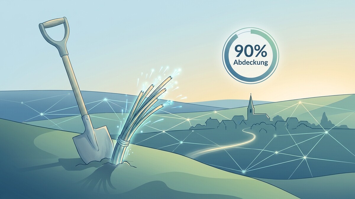 Glasfaserkabel mit Schaufel im ländlichen Österreich, 90% Abdeckung