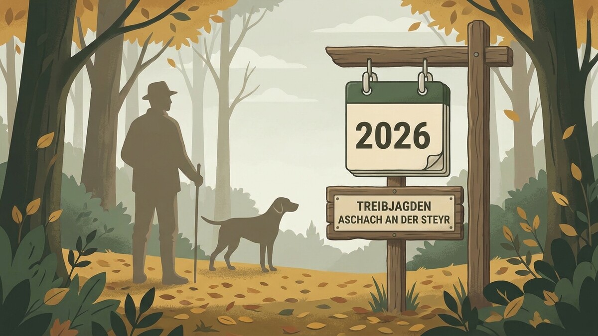 Treibjagden Aschach an der Steyr 2026, Jäger mit Hund im Herbstwald