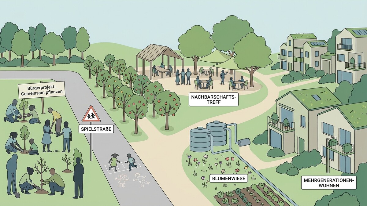 Bürgerprojekt gemeinsames Pflanzen, Spielstraße, Nachbarschaftstreff, Blumenwiese und Mehrgenerationenwohnen in einer Siedlung