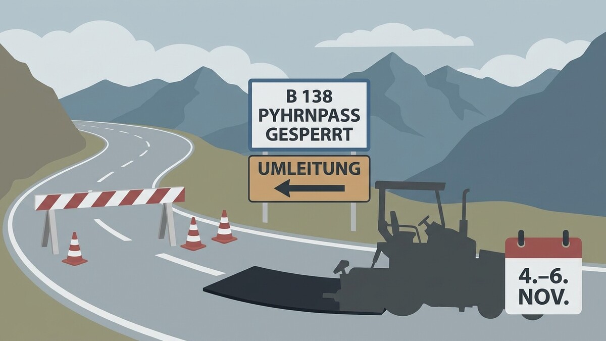 Pyhrnpass B 138 gesperrt, Umleitung, Baumaschine, Kalender 4.-6. Nov.