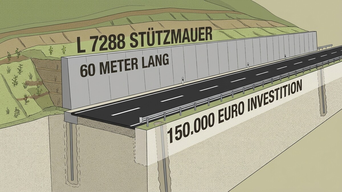 L 7288 Stützmauer 60 Meter lang mit 150.000 Euro Investition