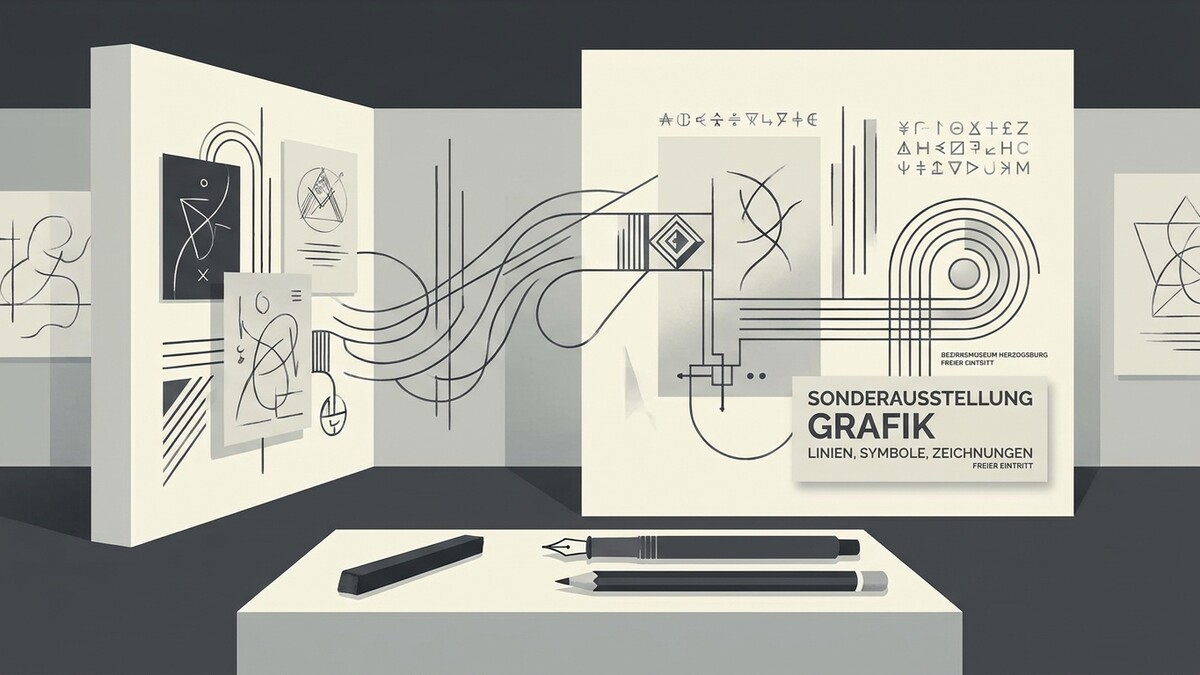 Sonderausstellung Grafik Linien Symbole Zeichnungen im Bedr. Museum Herzogburg