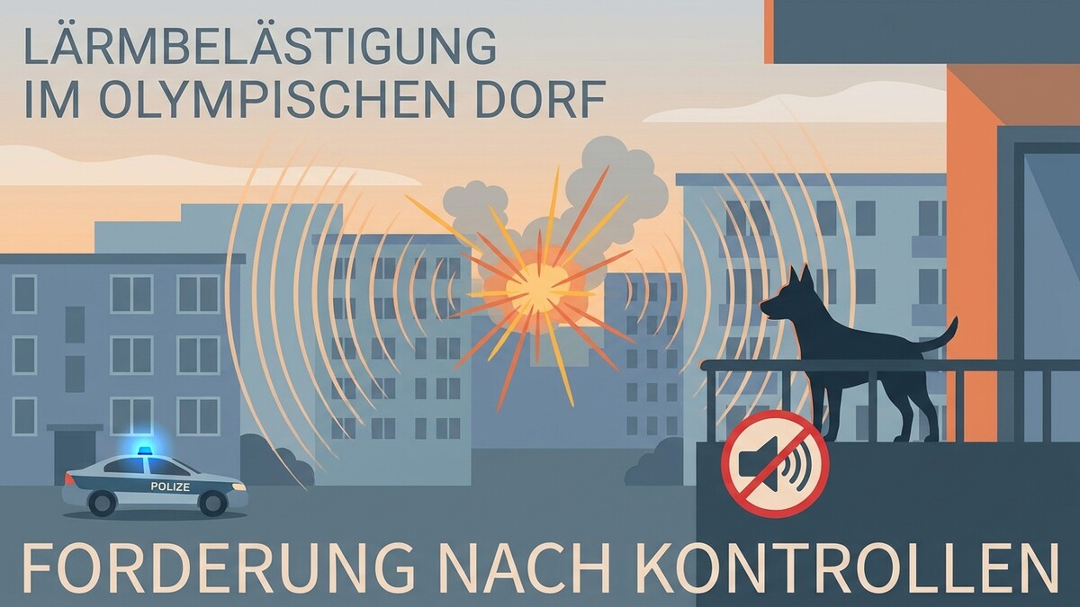Lärmbelästigung im Olympischen Dorf: Hund auf Balkon, Polizeiauto, Explosion mit Schallwellen.