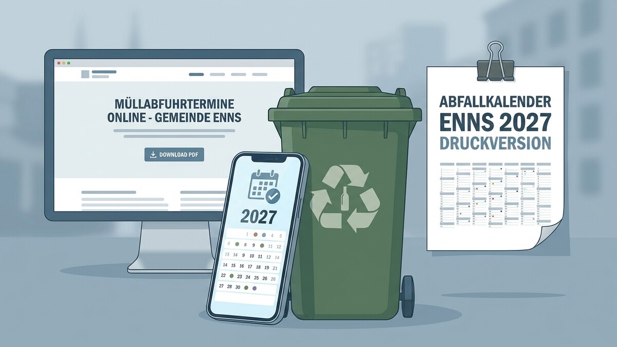 Müllabfuhrtermine Enns 2027: Online und Druckversion auf Monitor, Handy und Kalender