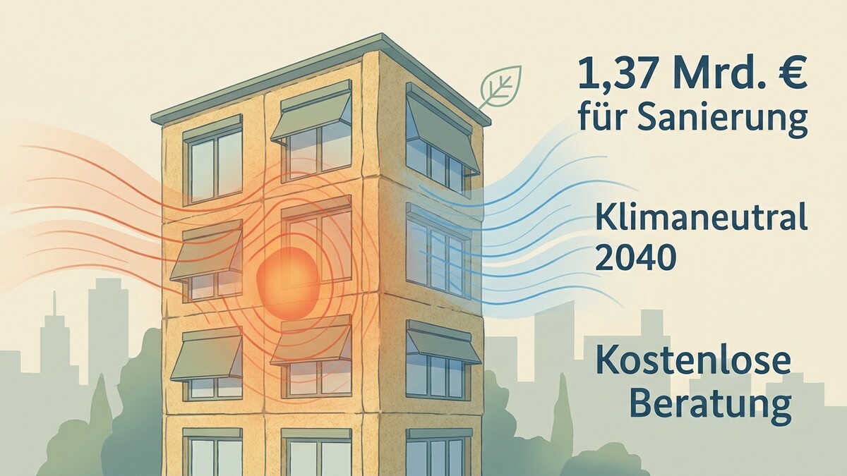 Sanierung: 1,37 Mrd. € für klimaneutrales Bauen 2040, kostenlose Beratung