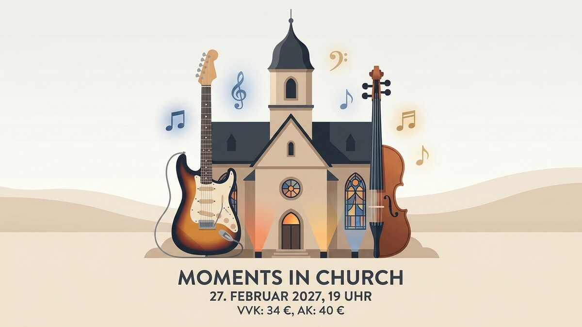 Moments in Church: E-Gitarre, Geige und Kirche mit Musiknoten