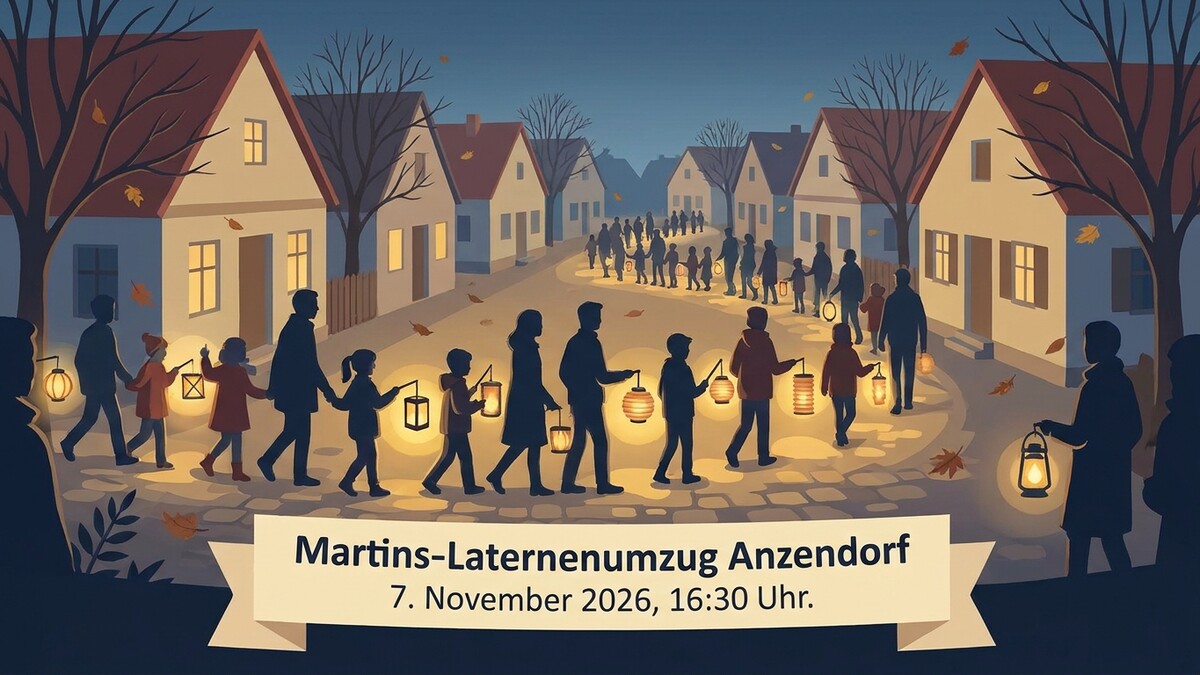 Martins-Laternenumzug Anzendorf mit Kindern und Familien, die Laternen tragen
