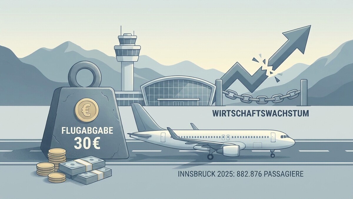 Flugabgabe 30€ und Wirtschaftswachstum am Flughafen Innsbruck 2025 mit 882.876 Passagieren