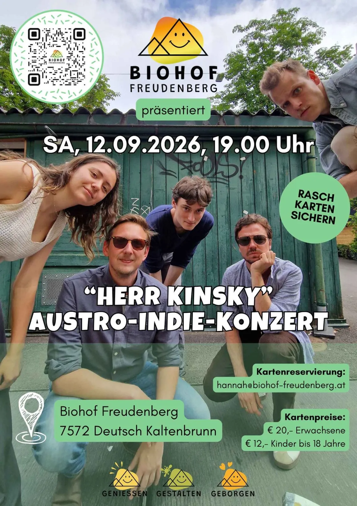 Biohof Freudenberg präsentiert Austro-Indie-Konzert "Herr Kinsky" am 12.09.2026 in Deutsch Kaltenbrunn