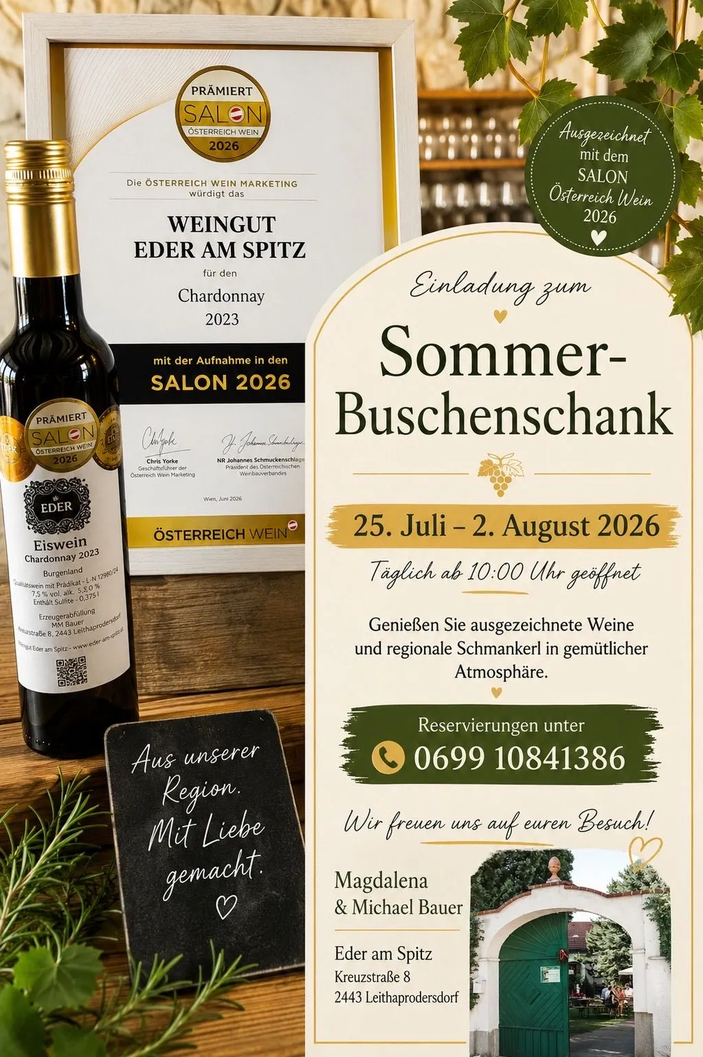 Weingut Eder am Spitz lädt zum Sommer-Buschenschank 2026 in Leithaprodersdorf ein