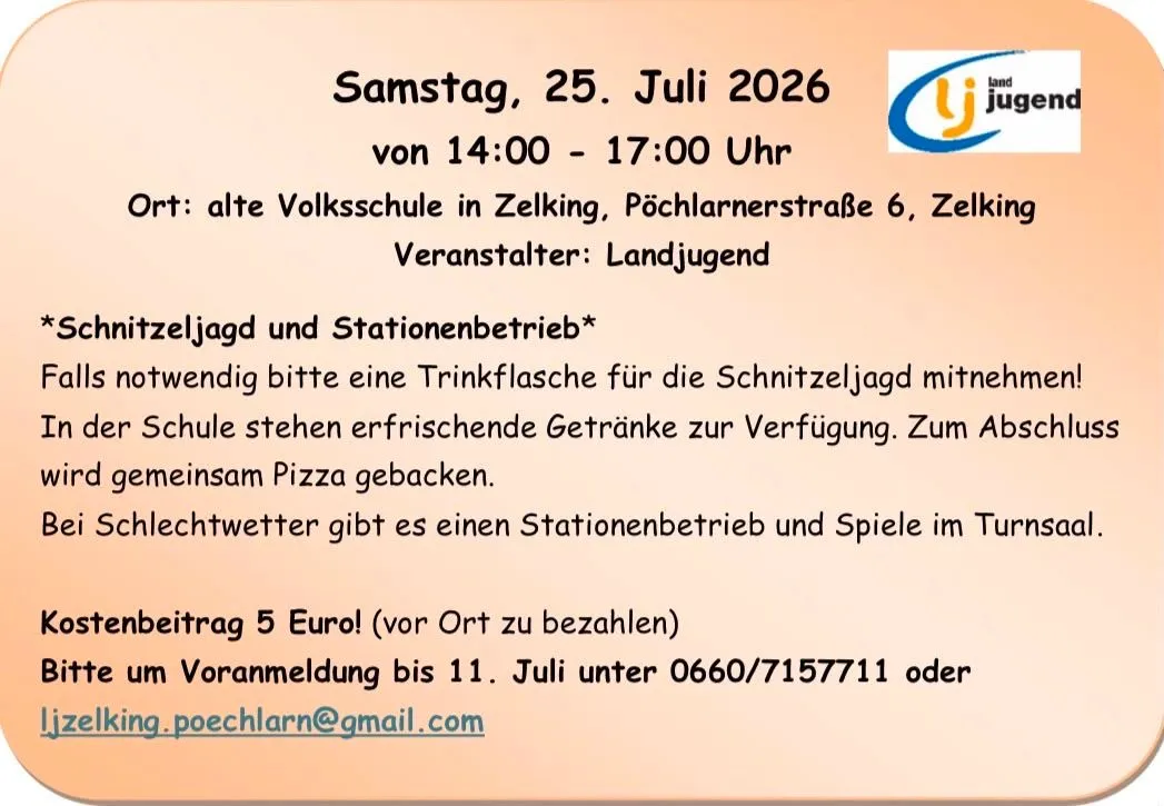 Schnitzeljagd in Zelking am 25. Juli 2026 von 14-17 Uhr, alte Volksschule, Pöchlarnarstraße 6