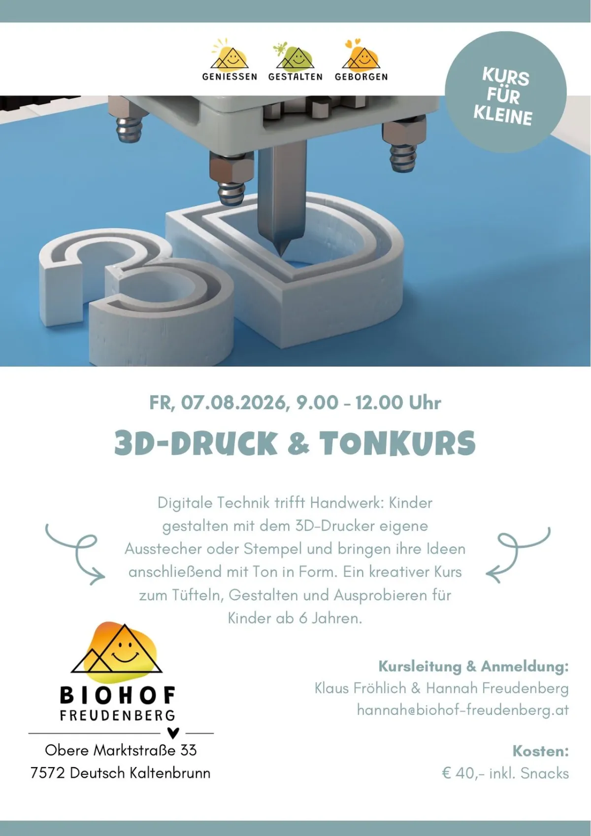 3D-Drucker erstellt weiße Buchstaben, Kurs für Kinder ab 6 Jahren in Deutsch Kaltenbrunn