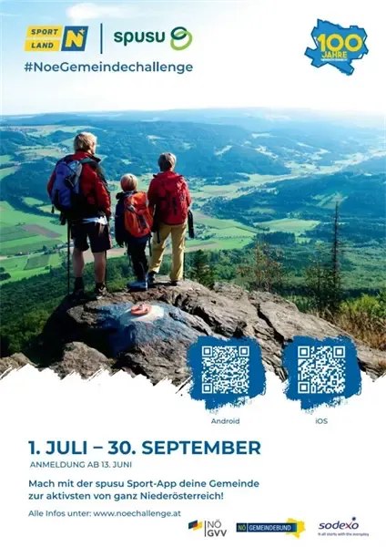 NÖ Gemeindechallenge: Wanderer blicken auf Landschaft in Niederösterreich