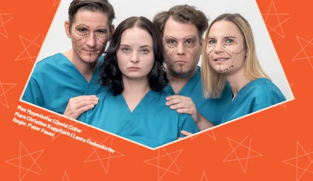 Max Mayerhofer, David Czifer, Mara Christine Koppitsch und Laura Oedendorfer mit OP-Markierungen im Gesicht