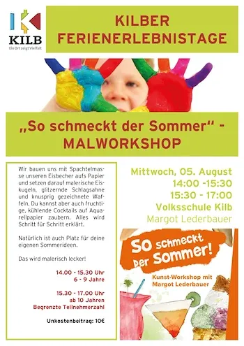 Kinderhände mit bunter Farbe bemalen, Kilber Ferienerlebnistage, Malworkshop