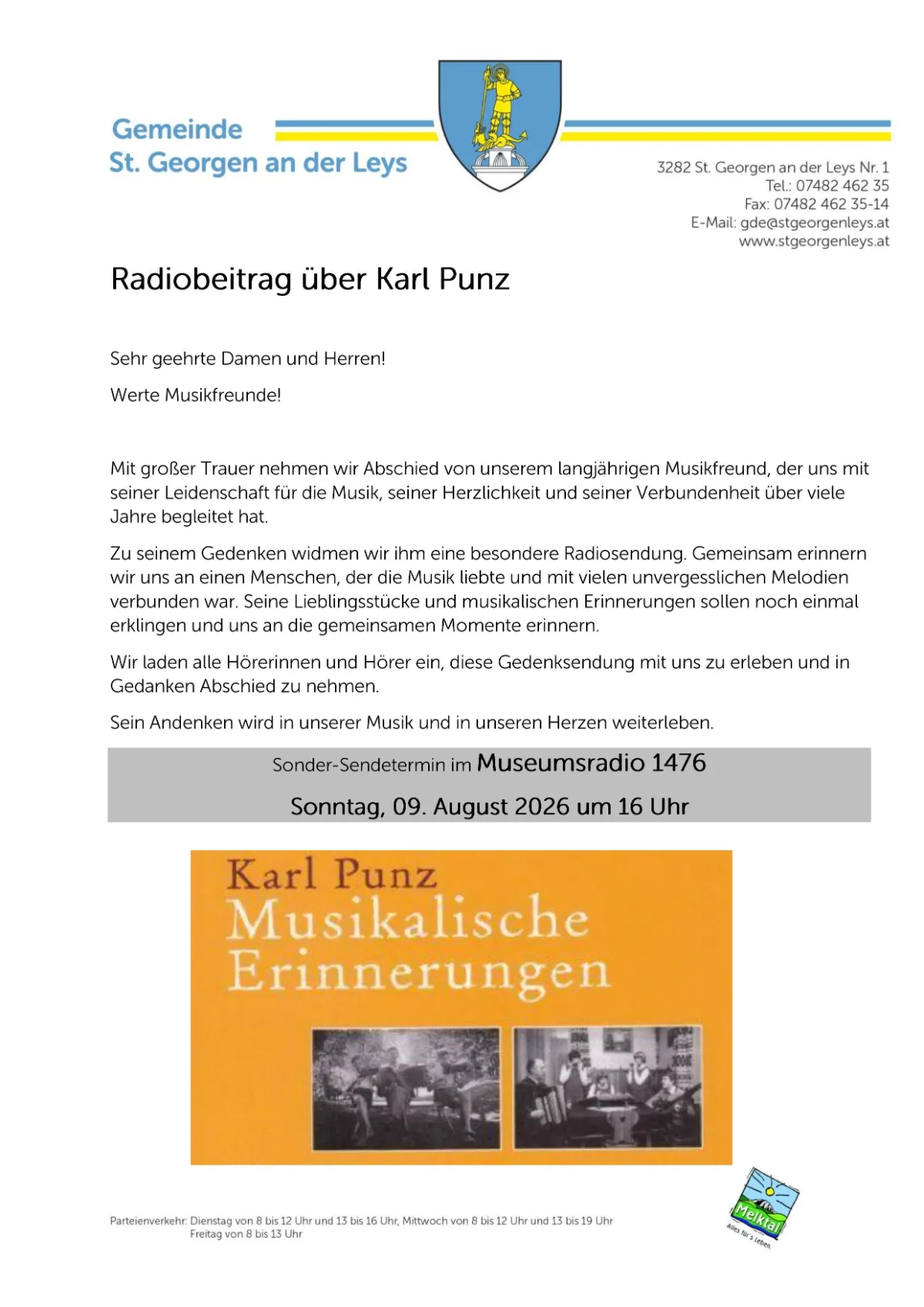 Karl Punz Musikalische Erinnerungen auf dem Cover eines orangefarbenen Plakats mit Schwarz-Weiß-Fotos von Musikern.