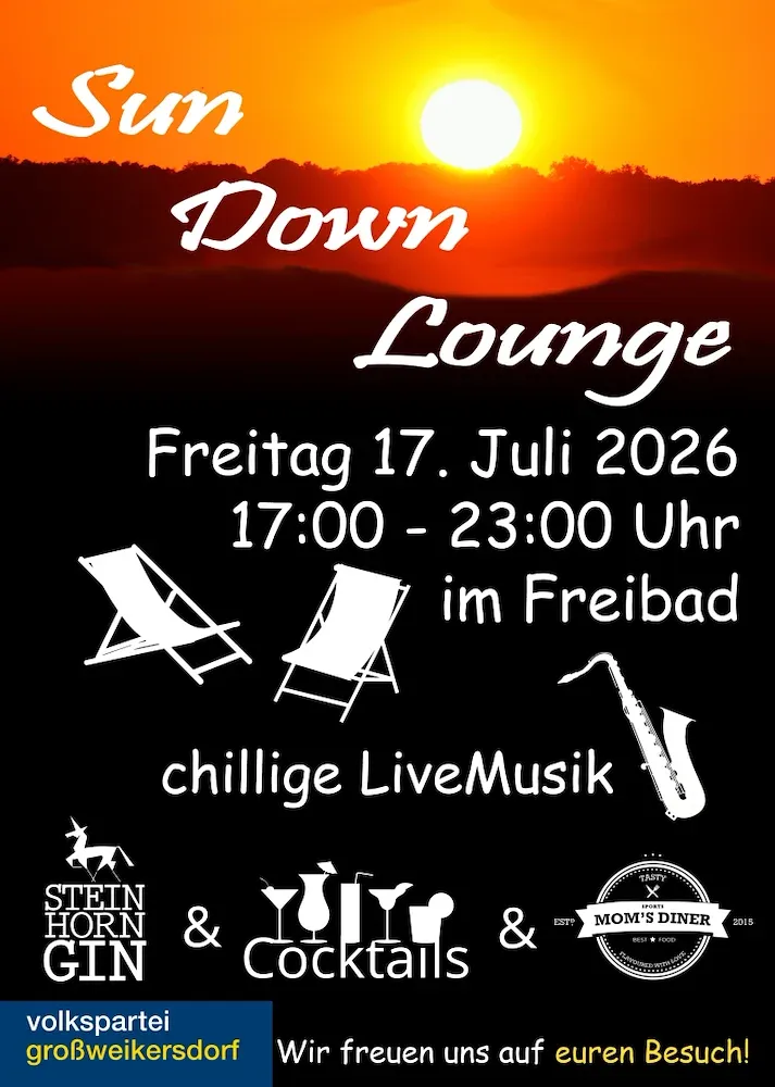 Sun Down Lounge am Freitag 17. Juli 2026 im Freibad mit Livemusik und Cocktails