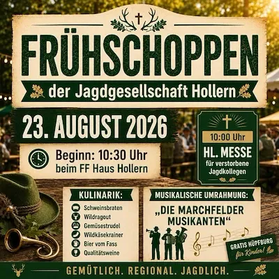 Frühschoppen Jagdgesellschaft Hollern 23. August 2026 beim FF Haus Hollern