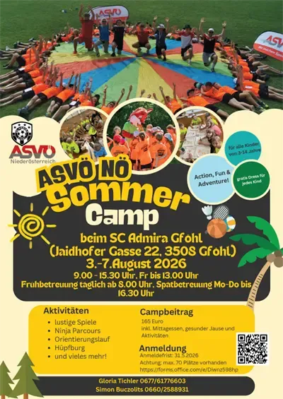 ASVÖ NÖ Sommer Camp Gföhl mit Kindern und Betreuern beim Fallschirmsprung