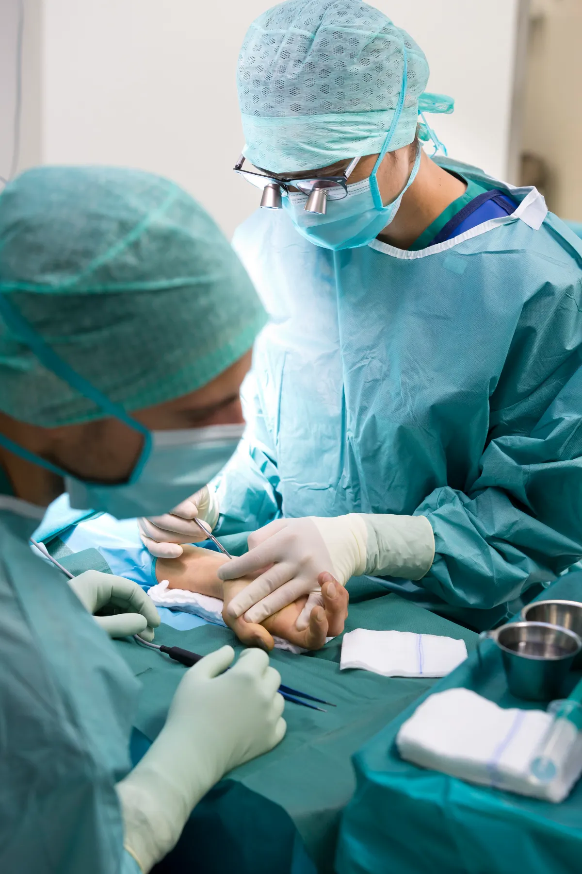 Chirurgen operieren am Arm eines Patienten in einem Operationssaal in Österreich.